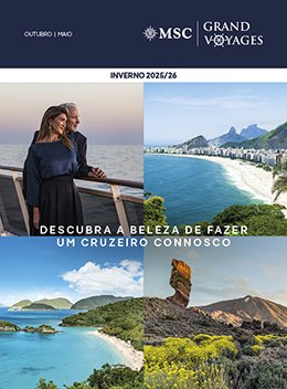 Brochura MSC Grand Voyages para a temporada 2025-2026 com partidas de Lisboa e Funchal