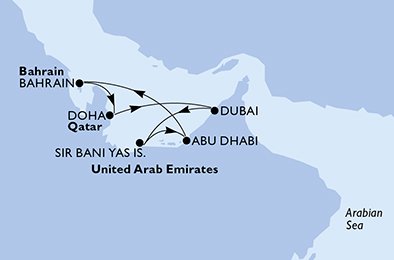 Map showing itinerary